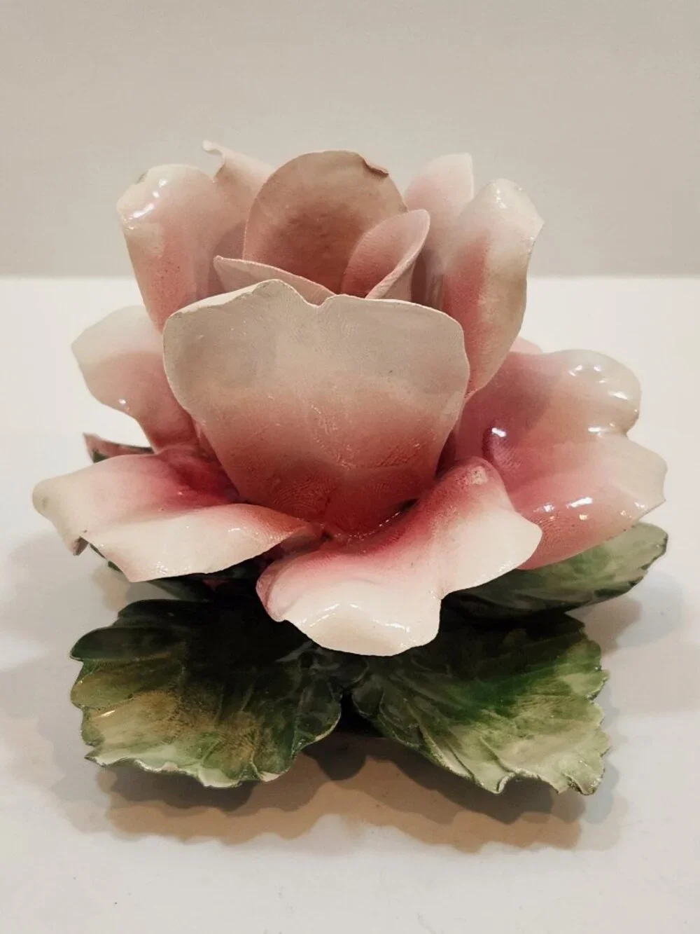 Vintage Pair of Capodimonte Porcelain Rose Candle Holders Italy
